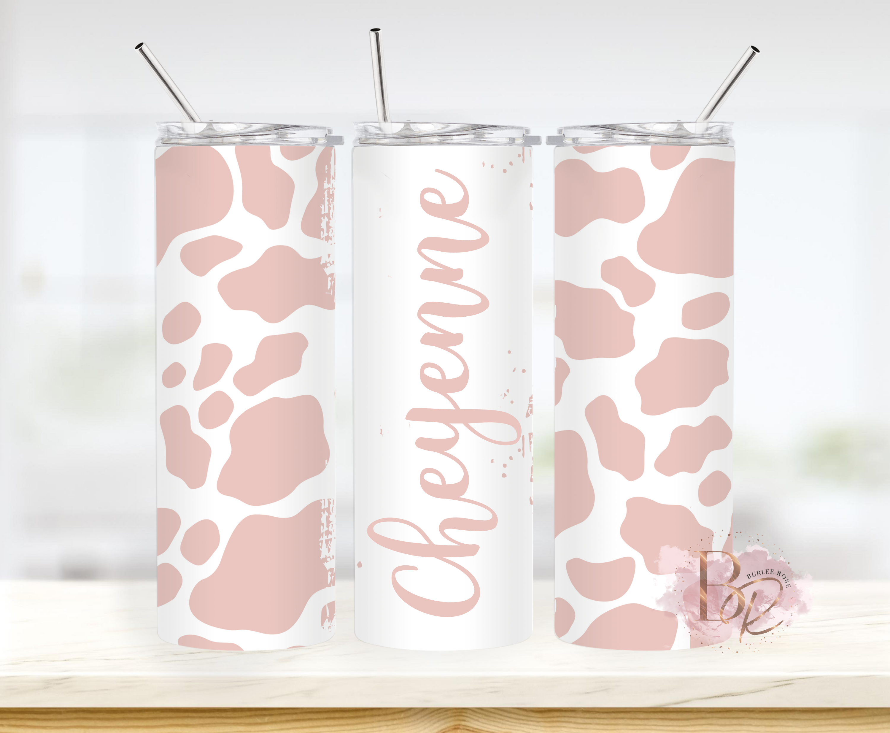 Personalized Name Cow Print 20oz Stainless Steel Tumbler – Burlee Rose