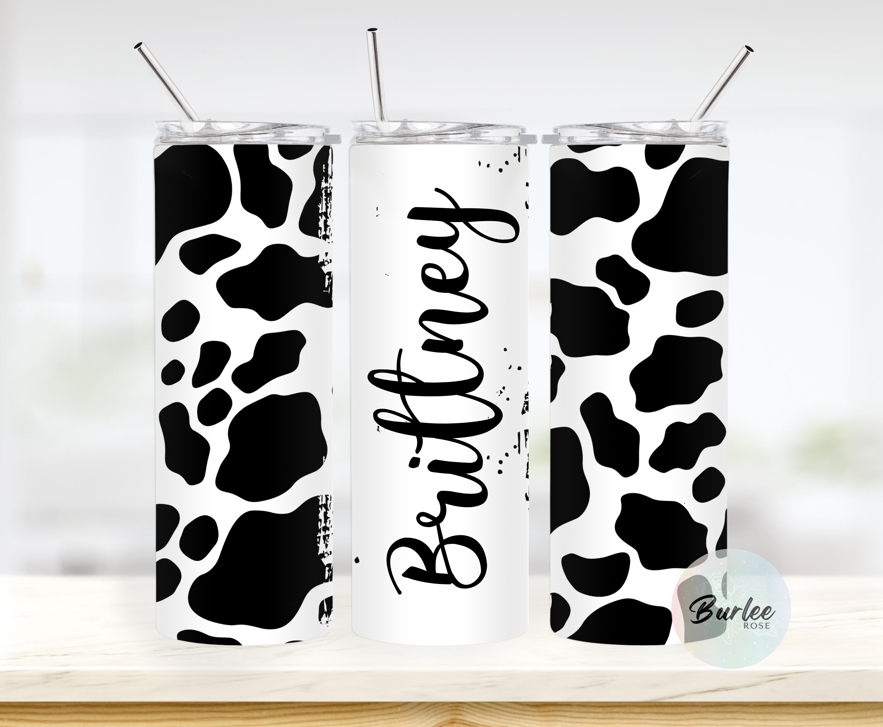 Personalized Name Cow Print 20oz Stainless Steel Tumbler – Burlee Rose
