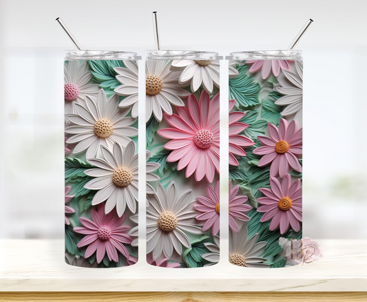 3D Pink, Mint & White Floral 20oz Stainless Steel Tumbler