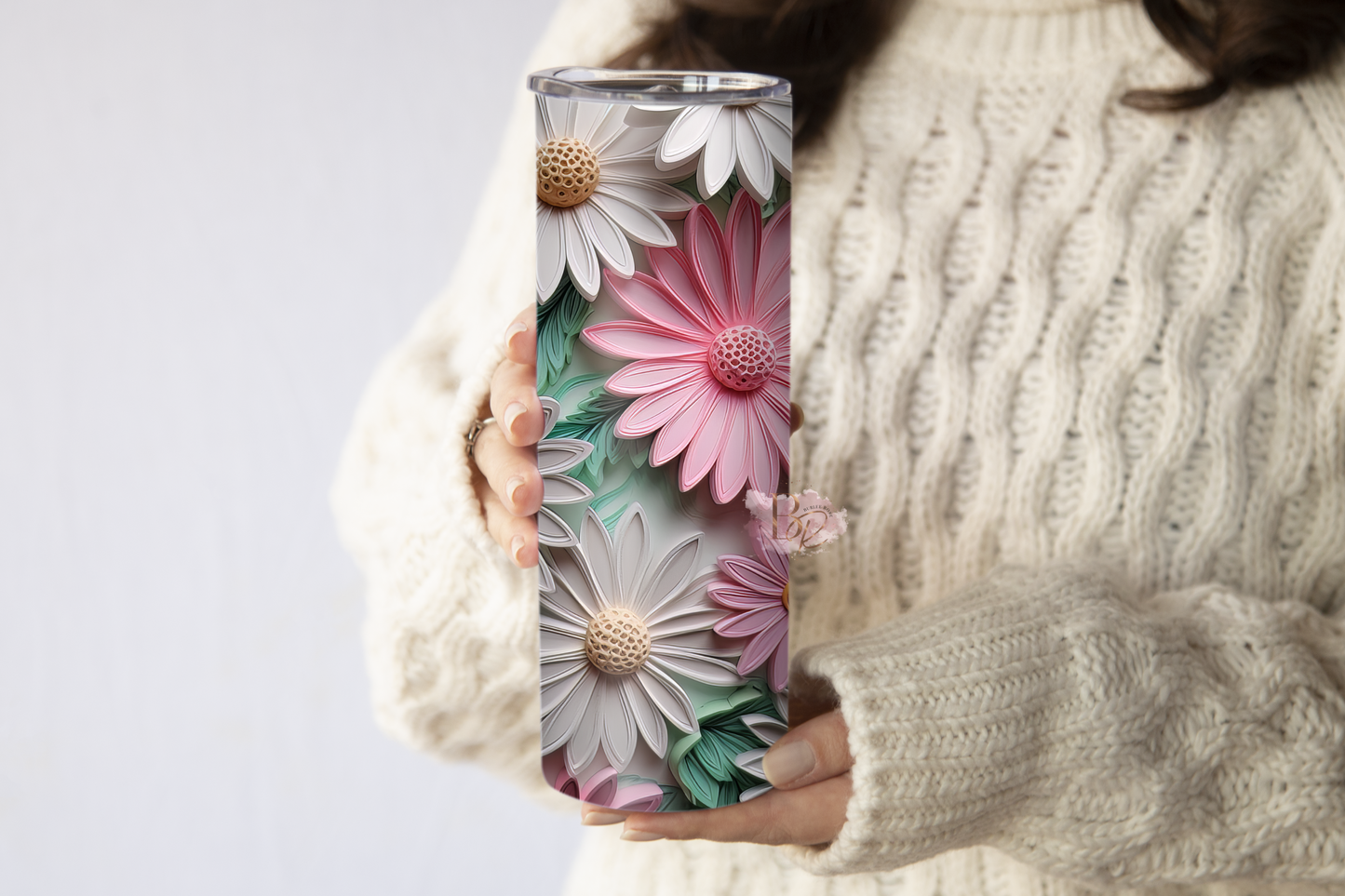 3D Pink, Mint & White Floral 20oz Stainless Steel Tumbler